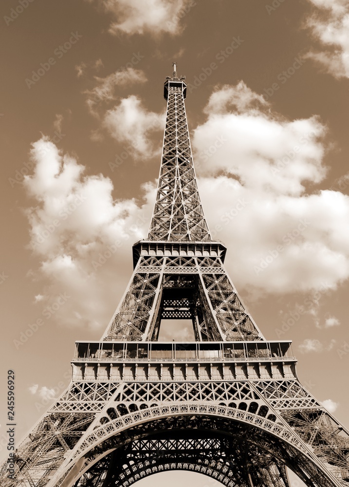 Eiffel Tower also c with toned sepia effect
