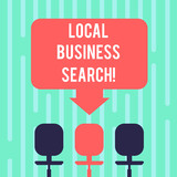 Word writing text Local Business Search. Business concept for looking for product or service that is locally located Blank Space Color Arrow Pointing to One of the Three Swivel Chairs photo