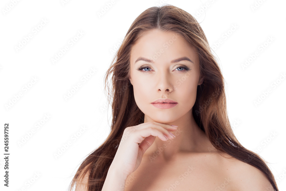 healthy lifestyle and face care. Portrait of a young beautiful woman with with long hair, close-up