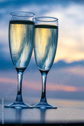 Champagne for two at sunset