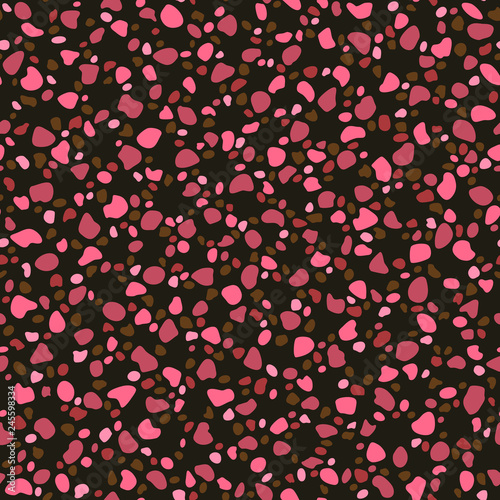 Terrazzo seamless vector pattern. Pink and brown abstract background. Imitation texture of mosaic tiles.