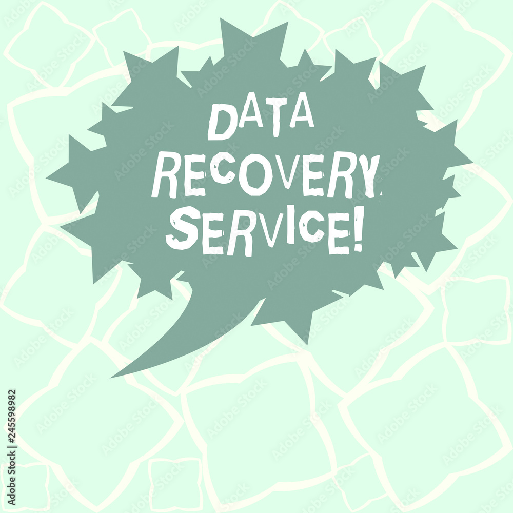 Writing note showing Data Recovery Service. Business photo showcasing Process of retrieving inaccessible or lost data Blank Oval Color Speech Bubble with Stars as Outline photo Text Space