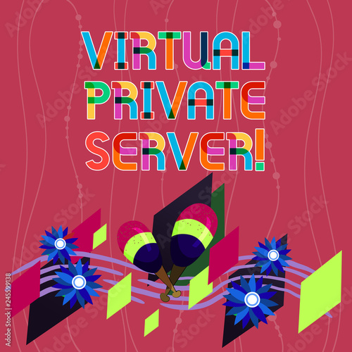 Handwriting text writing Virtual Private Server. Concept meaning sold as a service by an Internet hosting service Colorful Instrument Maracas Handmade Flowers and Curved Musical Staff