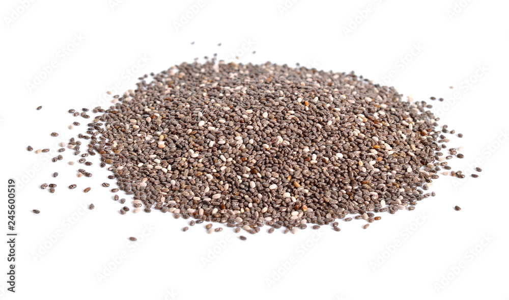 Chia seeds closeup isolated on white background Chia seeds closeup isolated on white background