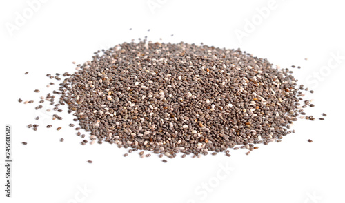 Chia seeds closeup isolated on white background