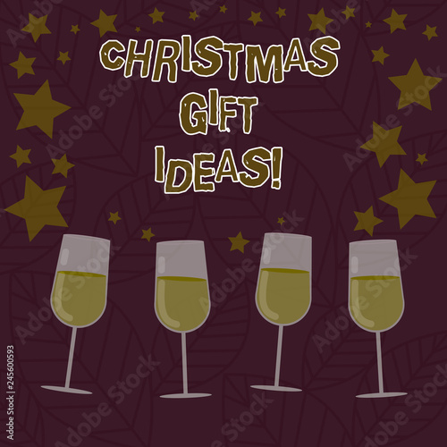 Conceptual hand writing showing Christmas Gift Ideas. Business photo text Suggestion for best presents to give in Christmas day Filled Cocktail Wine with Scattered Stars Confetti Stemware