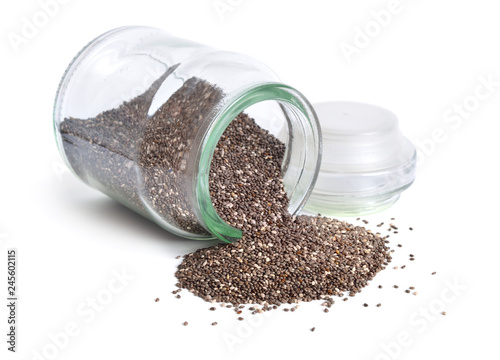 Chia seeds closeup isolated on white background