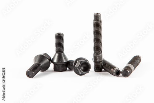 Car wheel Hub bolts and nuts on white background