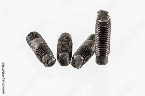 Damage wheel hub bolts on a white background
