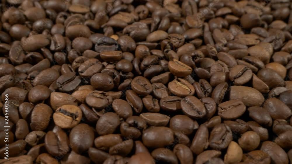 Fried of coffee beans slider shot close-up Fried of coffee beans slider shot close-up