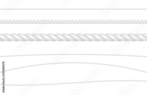 Rope String White Realistic Vector Illustration Set
