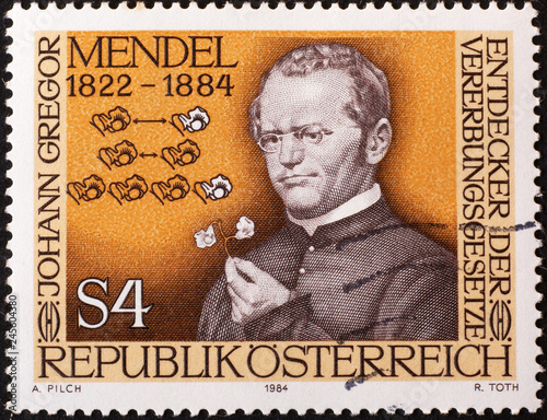 Scientist Gregor Mendel on austrian postage stamp photo