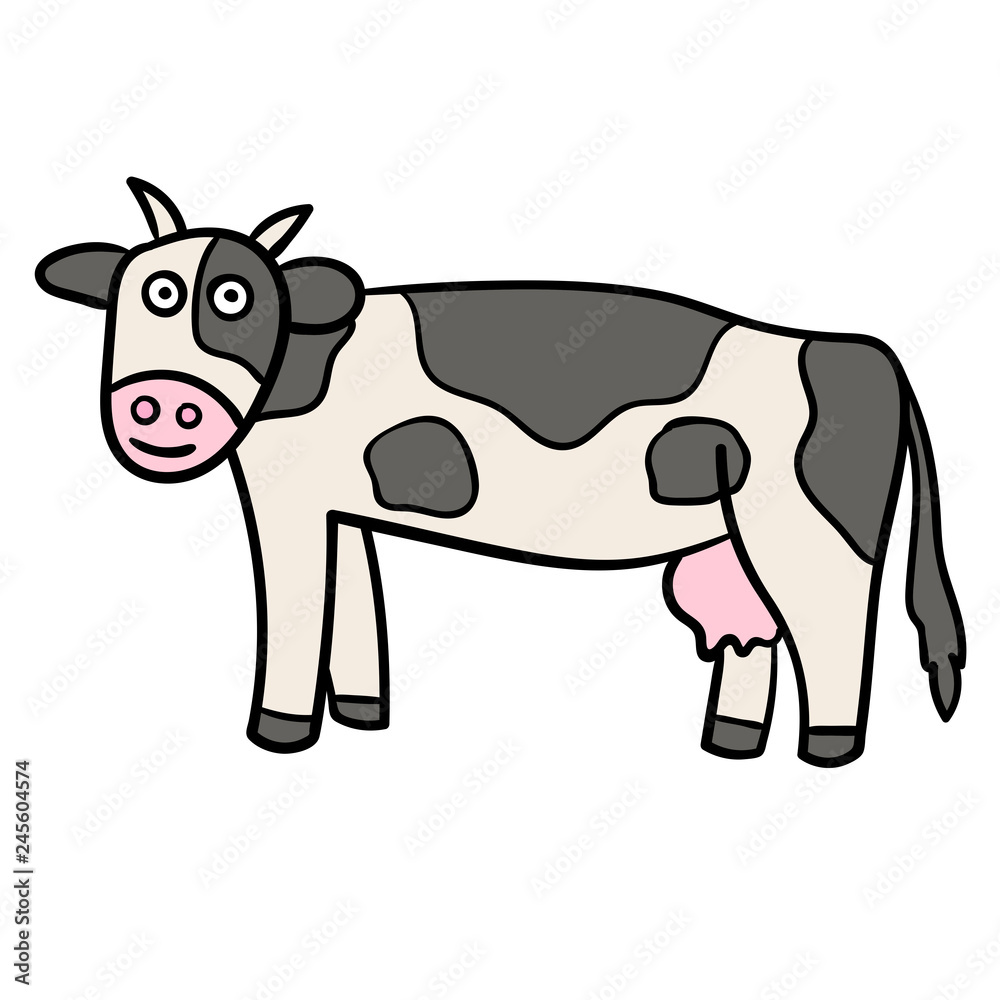 Cartoon doodle linear  cow isolated on white background. Vector illustration. 