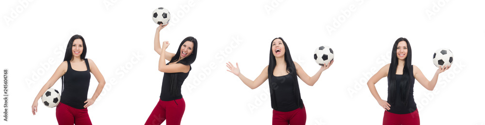 Woman with football isolated on white Woman with football isolated on white