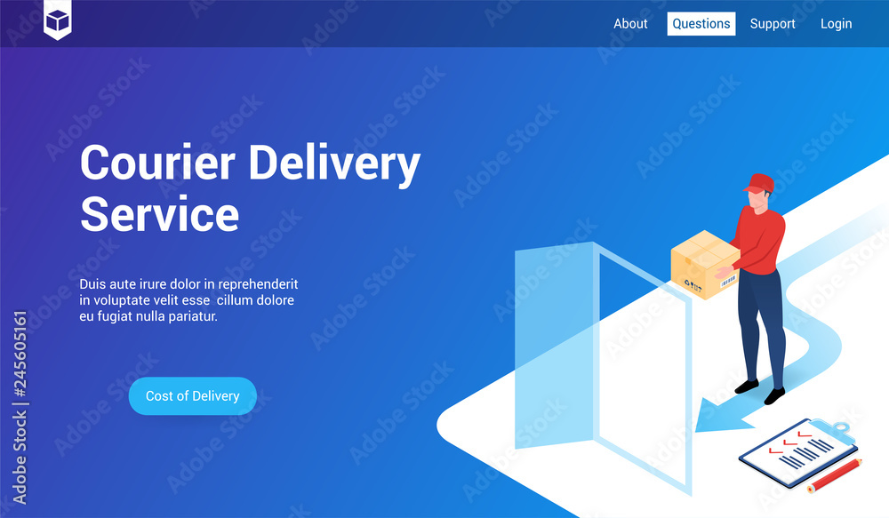 Isometric landing page template for courier delivery. Vector illustration mock-up for website and mobile website Isometric landing page template for courier delivery. Vector illustration mock-up for website and mobile website