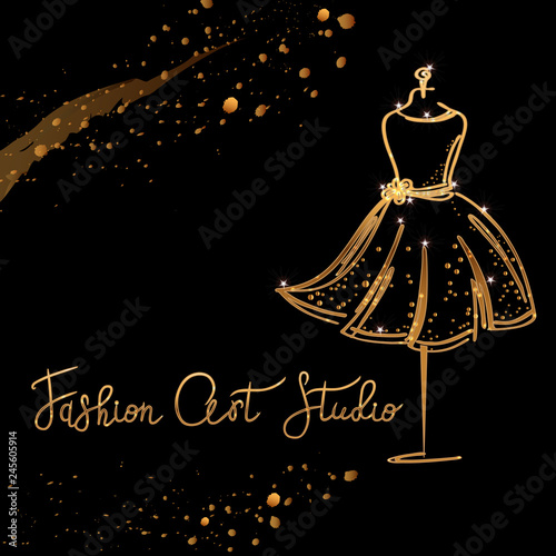 Logo Fashion studio. Custom handmade calligraphy, Vector brush lettering for fashion salon.