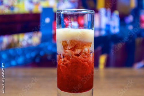 Brain tumor cocktail in shot glass
