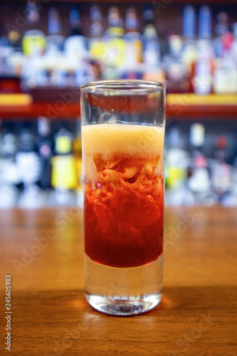 Brain tumor cocktail in shot glass