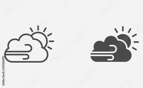 Windy filled and outline vector icon sign symbol