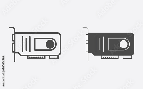 Videocard filled and outline vector icon sign symbol