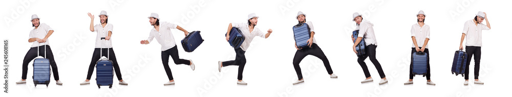 Travel vacation concept with luggage on white Travel vacation concept with luggage on white