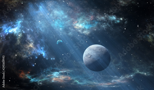 Fototapeta Naklejka Na Ścianę i Meble -  Extrasolar planet with atmosphere and moon