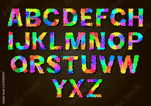Set of colorful letters. Color vector latin alphabet. Rainbow font color. Color paper applique ABC, negative alphabet poster template Typography Design.