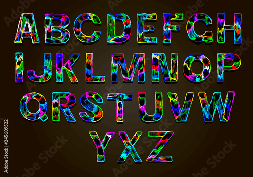 Set of colorful letters. Color vector latin alphabet. Rainbow font color. Color paper applique ABC, negative alphabet poster template Typography Design.