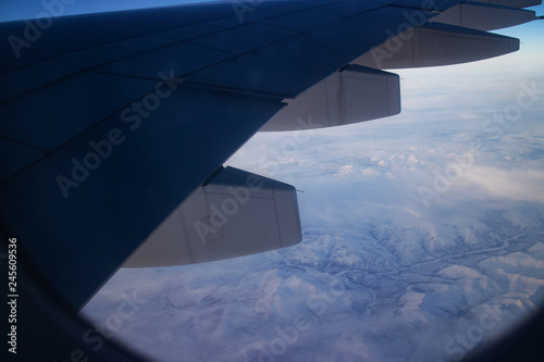 Snowy Mountains in Siberia, view from airplane 