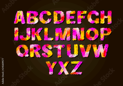 Set of colorful letters. Color vector latin alphabet. Rainbow font color. Color paper applique ABC, negative alphabet poster template Typography Design.