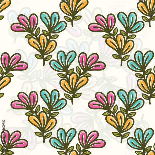 Seamless pattern with colorful flowers - Vector