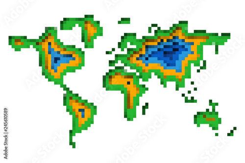 Pixel art design of World Map. Vector illustration.