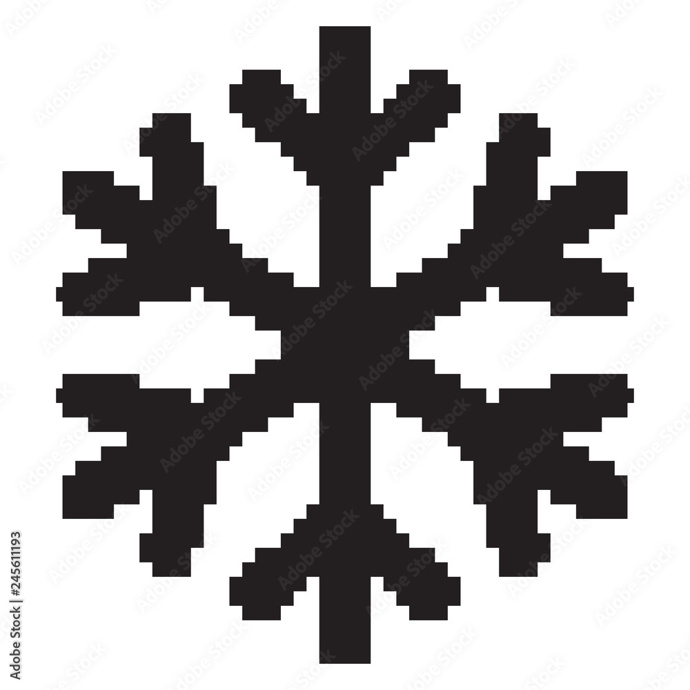 Fototapeta premium Black snowflake in pixel style. Vector illustration.