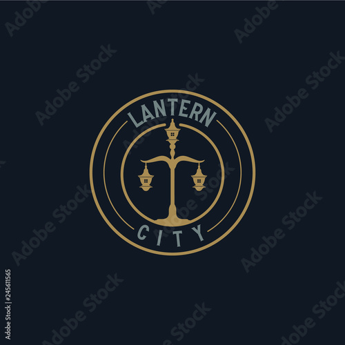 Lantern vintage logo inspiration in gold metallic design template