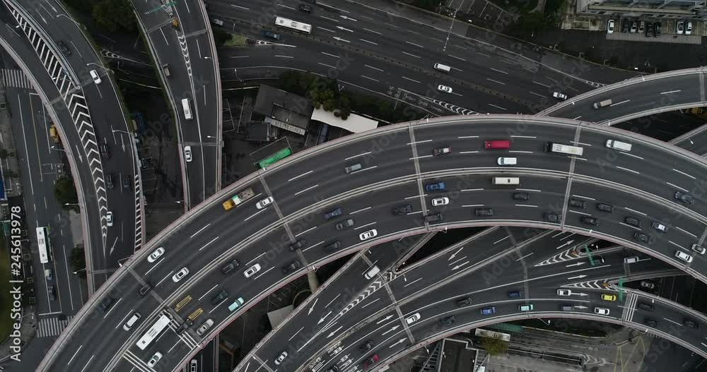 Aerial view of Nanpu Bridge Nanpu Bridge Approach Bridge in Shanghai, the Chinese characters on the road indicate where you are going, it mean Aerial view of Nanpu Bridge Nanpu Bridge Approach Bridge in Shanghai, the Chinese characters on the road indicate where you are going, it mean