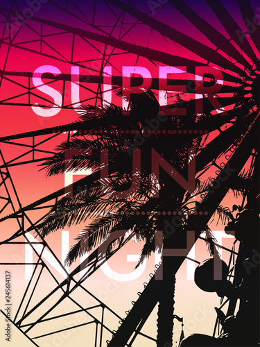 Fun fair and palm tree with print for t-shirt graphic and other uses.