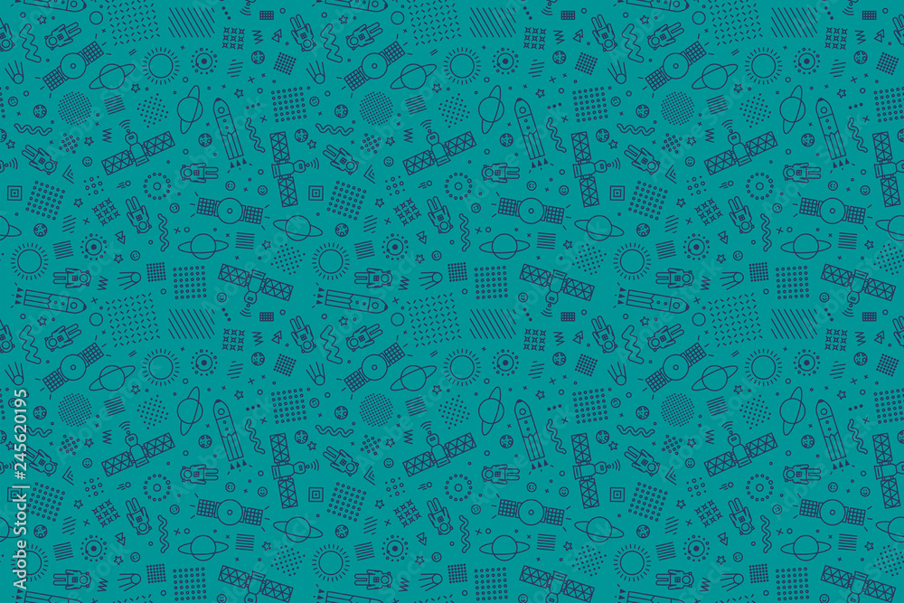 Seamless pattern with cute space. Vector illustration.