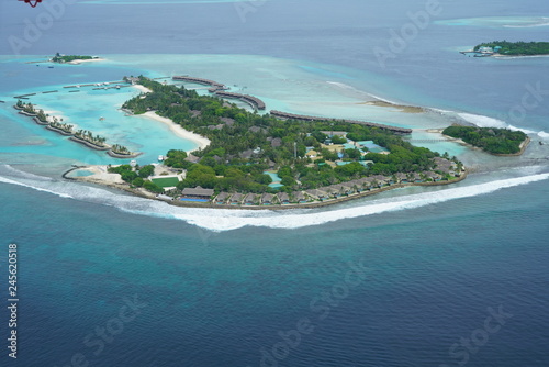 Aerial view of an island in the Maldives