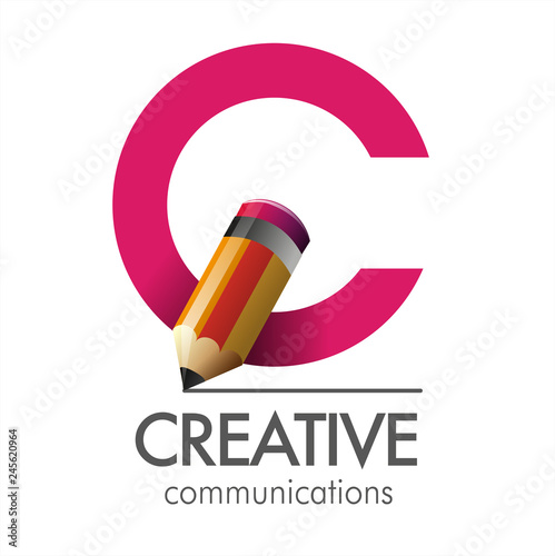 Vector abstract, letter C and pencils for creative communication symbol or logotype.