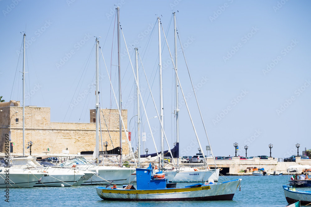 BARI, ITALY - JULY 11,2018, Boats in the port in the center of Bari