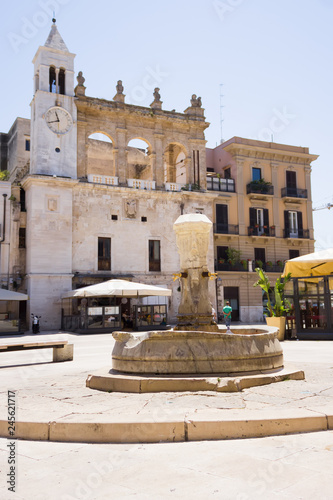 BARI, ITALY - JULY 11, 2018, Fountain in Piazza Mercantille. Scenes from the life in the center of Bari