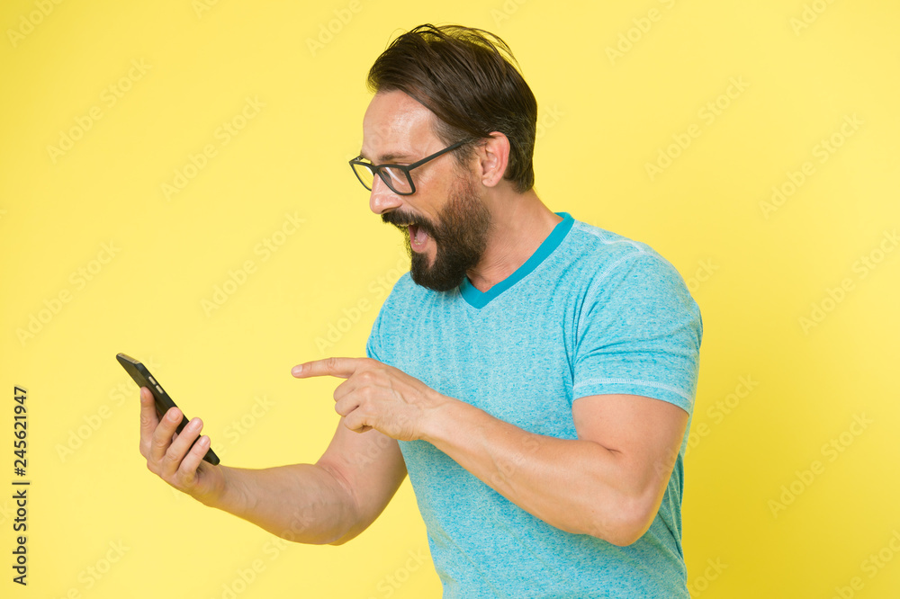 Download application. Hipster cheerful use smartphone. Man happy user of smartphone. Stay in touch with smartphone. Join online community. User friendly concept. Man excited smartphone opportunities Download application. Hipster cheerful use smartphone. Man happy user of smartphone. Stay in touch with smartphone. Join online community. User friendly concept. Man excited smartphone opportunities