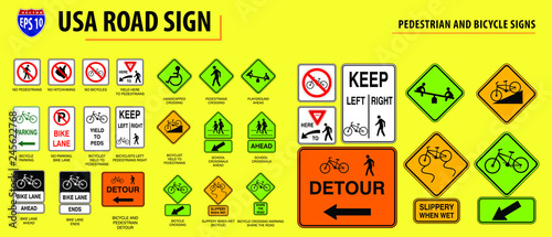  set of USA road sign.(PEDESTRIAN AND BICYCLE SIGNS). easy to modify