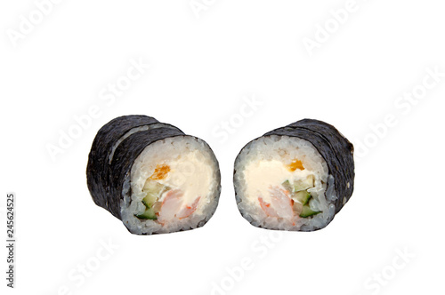 sushi roll tasty with fish on white