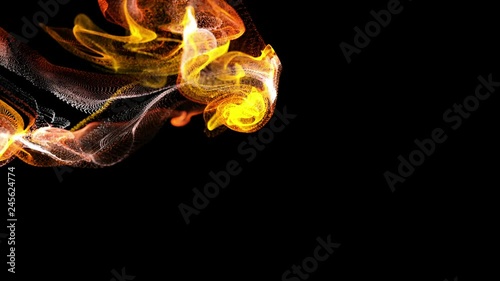 4k background, animation of complex particles simulation advection with turbulence streams, twirl and curl in viscous fluid in slow motion with deph of filed as alpha channel luma matte. fire color 44 photo