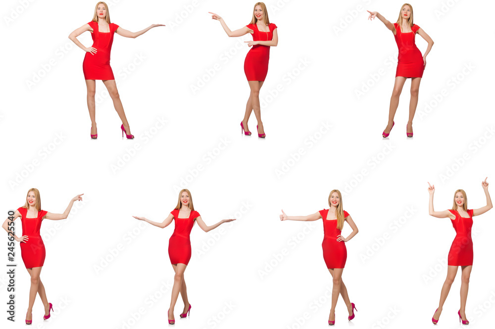 Beautiful woman in red dress isolated on white Beautiful woman in red dress isolated on white