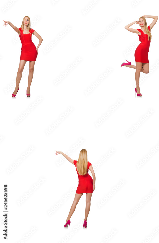 Beautiful woman in red dress isolated on white Beautiful woman in red dress isolated on white
