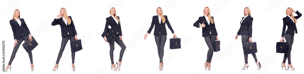 Beautiful woman with briefcase isolated on white Beautiful woman with briefcase isolated on white