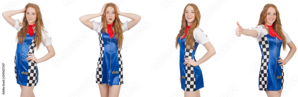 Beautiful woman in checkered dress Beautiful woman in checkered dress
