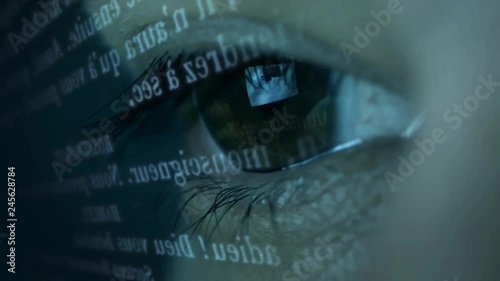 Man reading french text with futuristic hologram